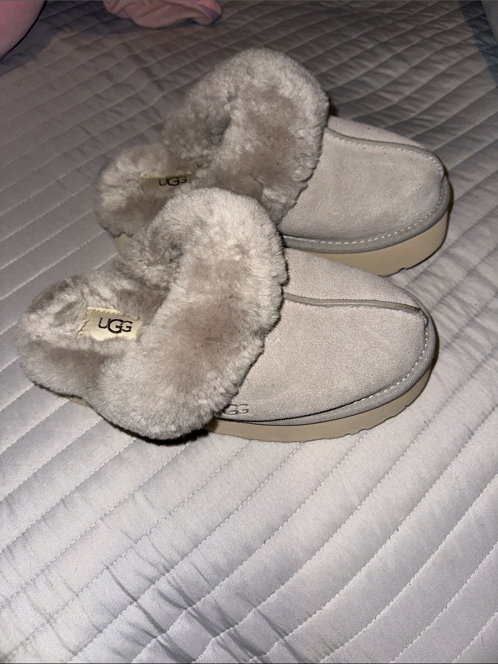UGG Women's Plush Shearling Slip-On Slippers in Light Taupe